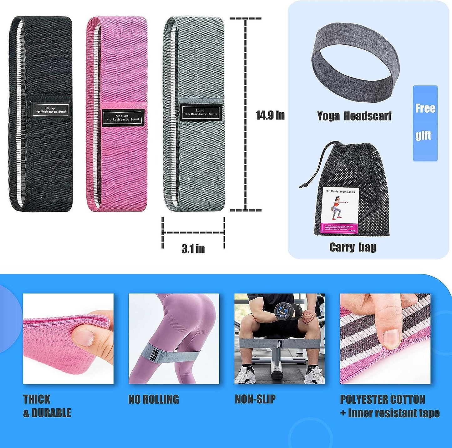 Booty Bands for Women Men Fabric Elastic Bands for Exercise Bands